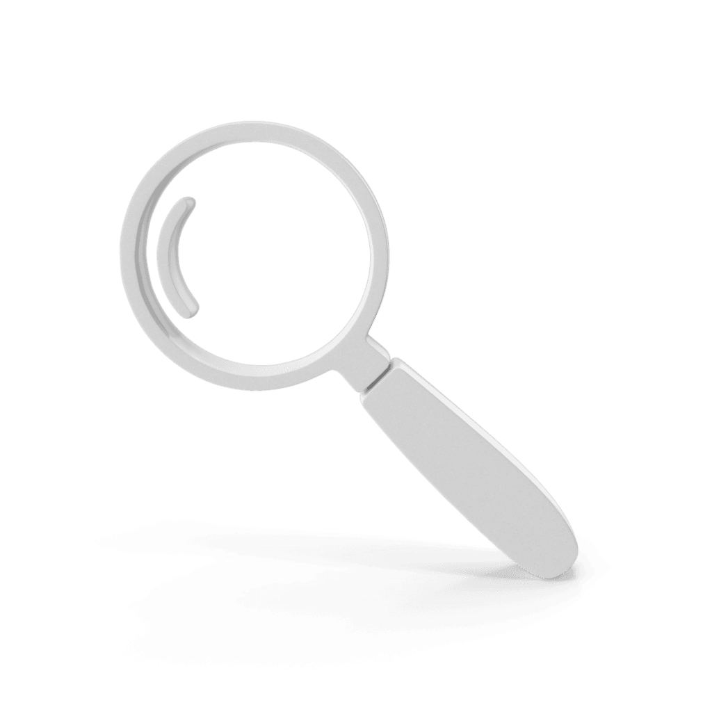 White 3D magnifying glass search icon on grey background