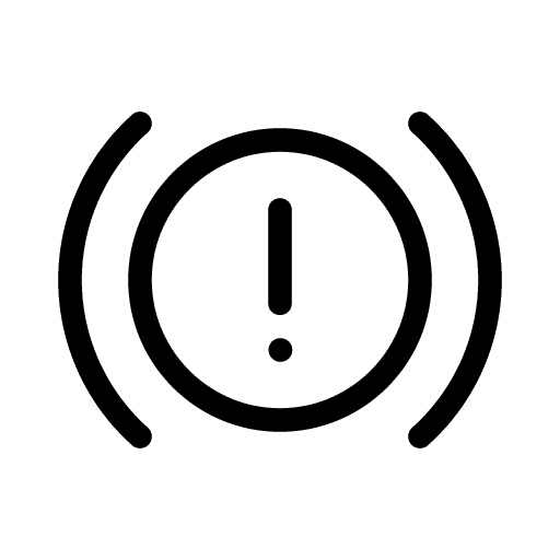 Black brake warning light icon with exclamation mark in circle