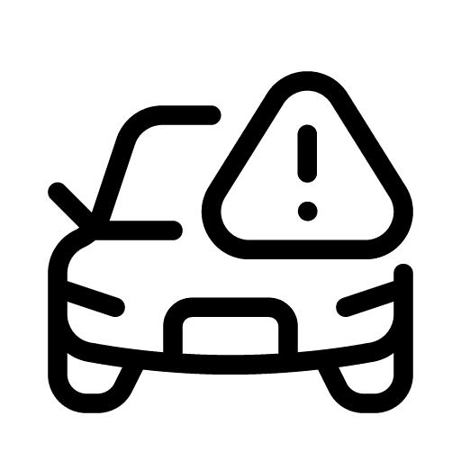 Black car with open bonnet and warning triangle icon representing breakdown