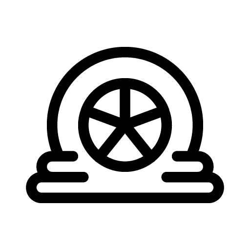 Black flat tyre icon with wheel and ground line