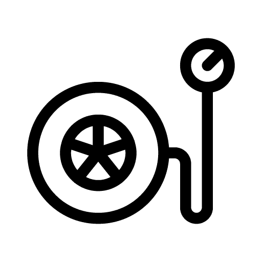 Black tyre inflation icon with wheel and pressure gauge