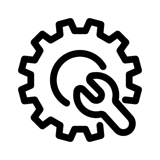 Black gear with wrench icon representing mechanical repair